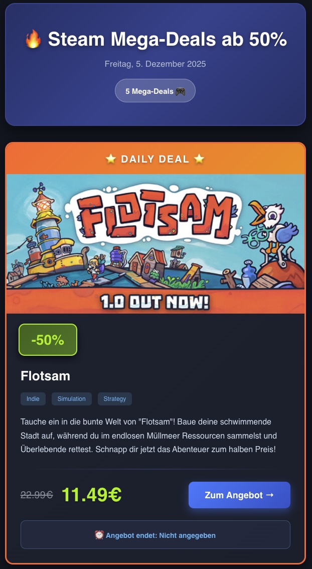 Steam Deals E-Mail Header mit 10 exklusiven Angeboten